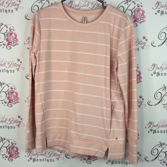 Shambhala sweater light pink stripes comfy pull on Striped Pink Long Sleeve Top - Picture 1 of 9